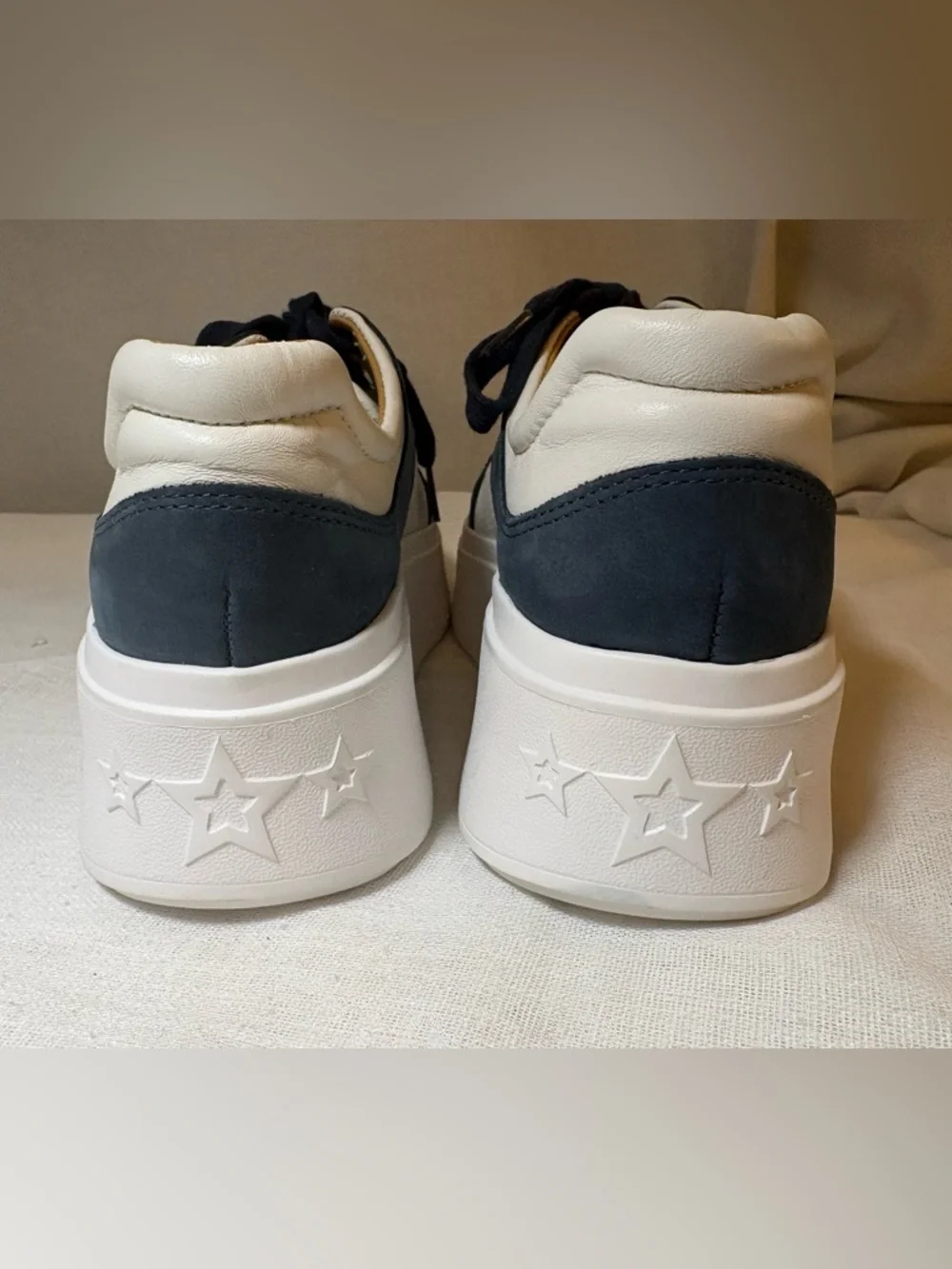 J/Slides NYC Platform Sneakers Leather Navy White Star Sole Size 8 NEW